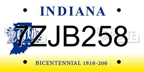 7ZJB258 Indiana License Plate