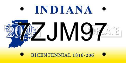7ZJM97 Indiana License Plate