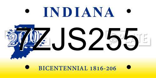 7ZJS255 Indiana License Plate