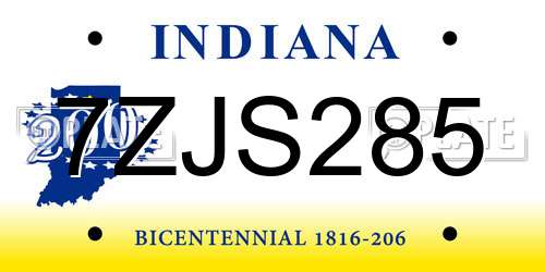 7ZJS285 Indiana License Plate
