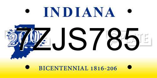 7ZJS785 Indiana License Plate
