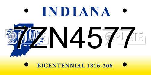7ZN4577 Indiana License Plate