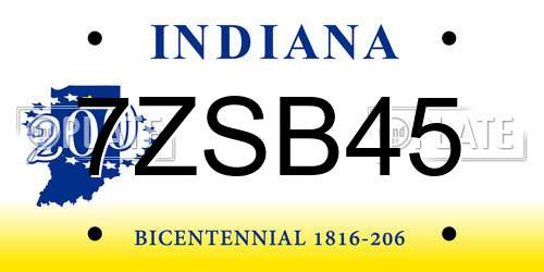 7ZSB45 Indiana License Plate