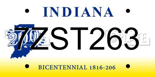 7ZST263 Indiana License Plate