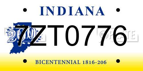 7ZT0776 Indiana License Plate