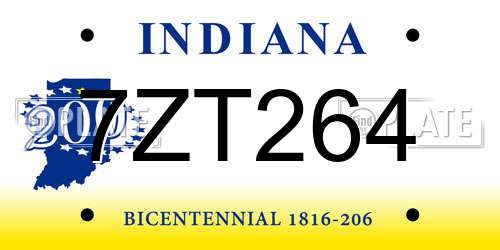 7ZT264 Indiana License Plate