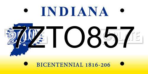 7ZTO857 Indiana License Plate