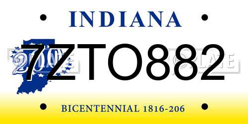 7ZTO882 Indiana License Plate