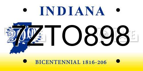 7ZTO898 Indiana License Plate