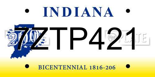 7ZTP421 Indiana License Plate