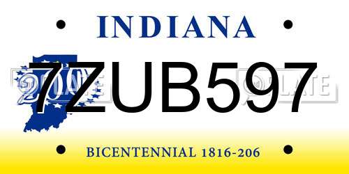 7ZUB597 Indiana License Plate