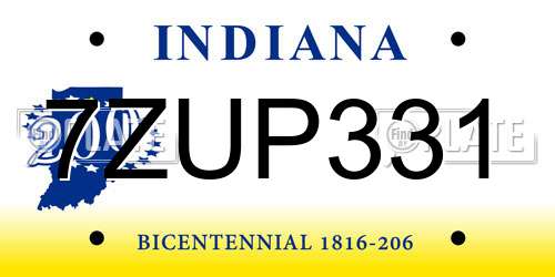7ZUP331 Indiana License Plate