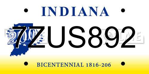 7ZUS892 Indiana License Plate