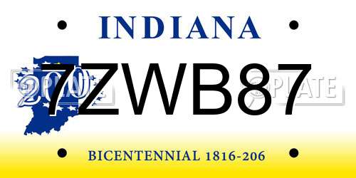 7ZWB87 Indiana License Plate