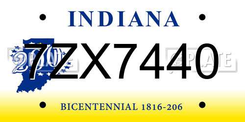 7ZX7440 Indiana License Plate