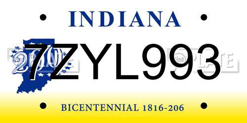 7ZYL993 Indiana License Plate