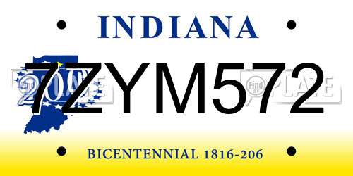 7ZYM572 Indiana License Plate