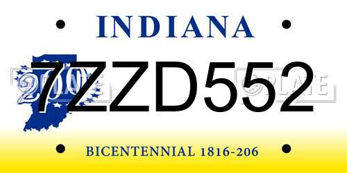 7ZZD552 Indiana License Plate