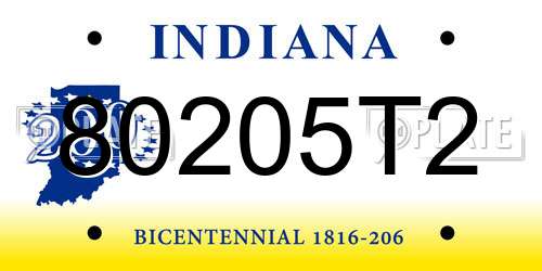 80205T2 Indiana License Plate