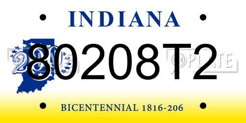80208T2 Indiana License Plate