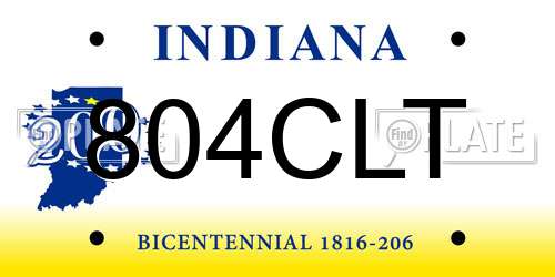 804CLT Indiana License Plate