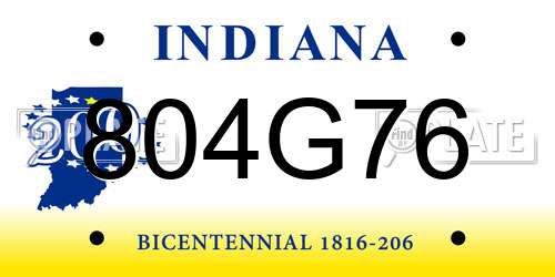 804G76 Indiana License Plate