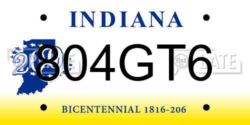 804GT6 Indiana License Plate