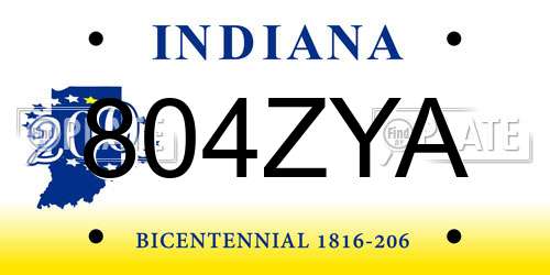 804ZYA Indiana License Plate