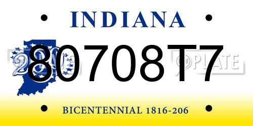80708T7 Indiana License Plate
