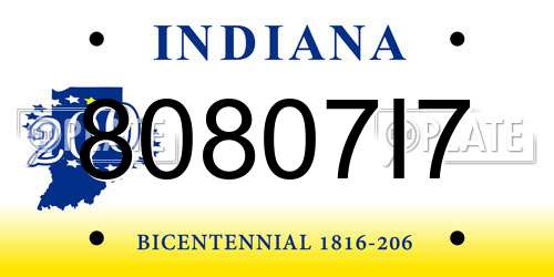 80807I7 Indiana License Plate