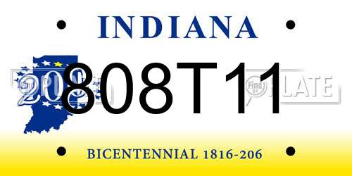 808T11 Indiana License Plate