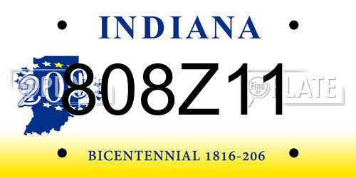 808Z11 Indiana License Plate