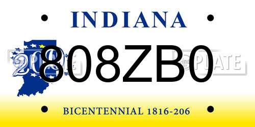 808ZB0 Indiana License Plate