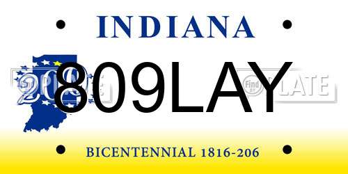 809LAY Indiana License Plate