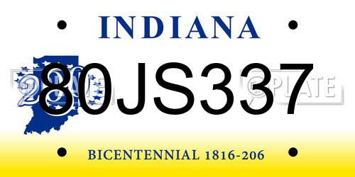 80JS337 Indiana License Plate