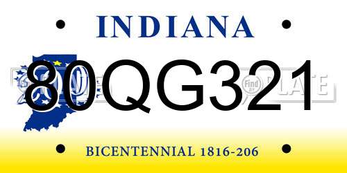 80QG321 Indiana License Plate