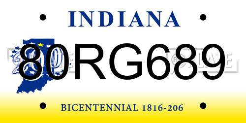 80RG689 Indiana License Plate
