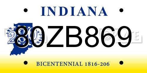 80ZB869 Indiana License Plate