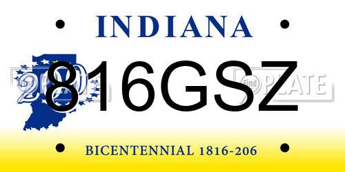 816GSZ Indiana License Plate