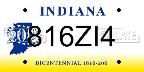 816ZI4 Indiana License Plate