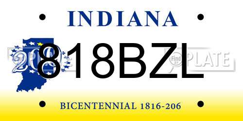 818BZL Indiana License Plate