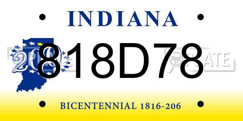 818D78 Indiana License Plate