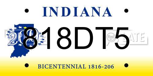 818DT5 Indiana License Plate