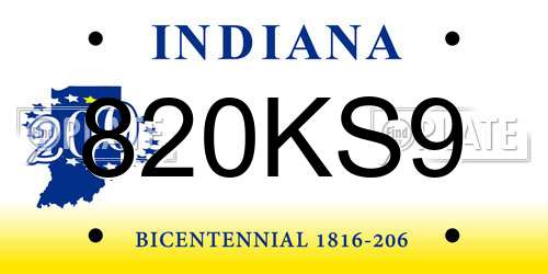 820KS9 Indiana License Plate