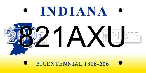 821AXU Indiana License Plate
