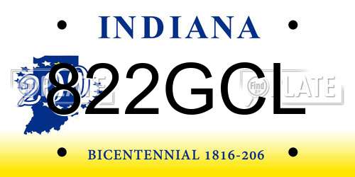 822GCL Indiana License Plate
