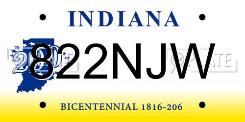 822NJW Indiana License Plate