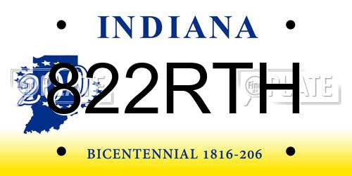 822RTH Indiana License Plate