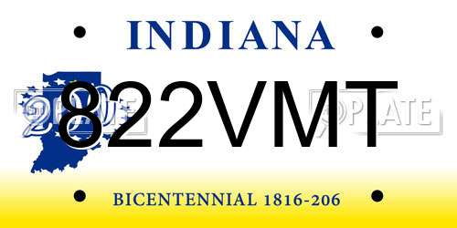 822VMT Indiana License Plate