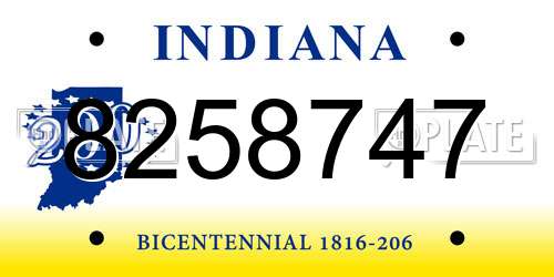 8258747 Indiana License Plate